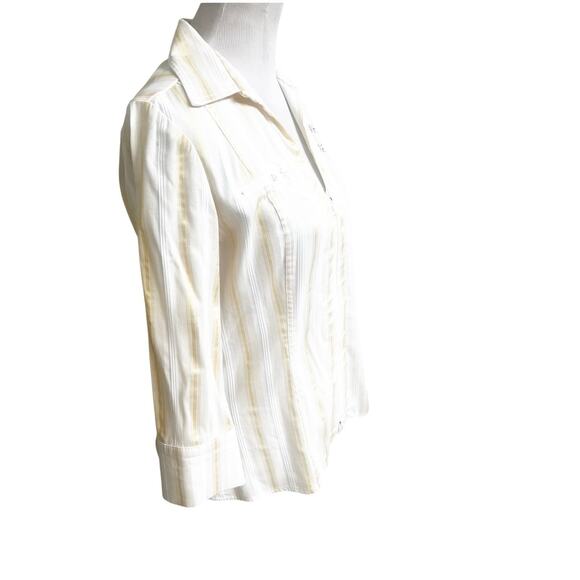 Cache Vintage Y2K Zipper Front Shirt Metallic Stripe Size Large Yellow White - Picture 3 of 14